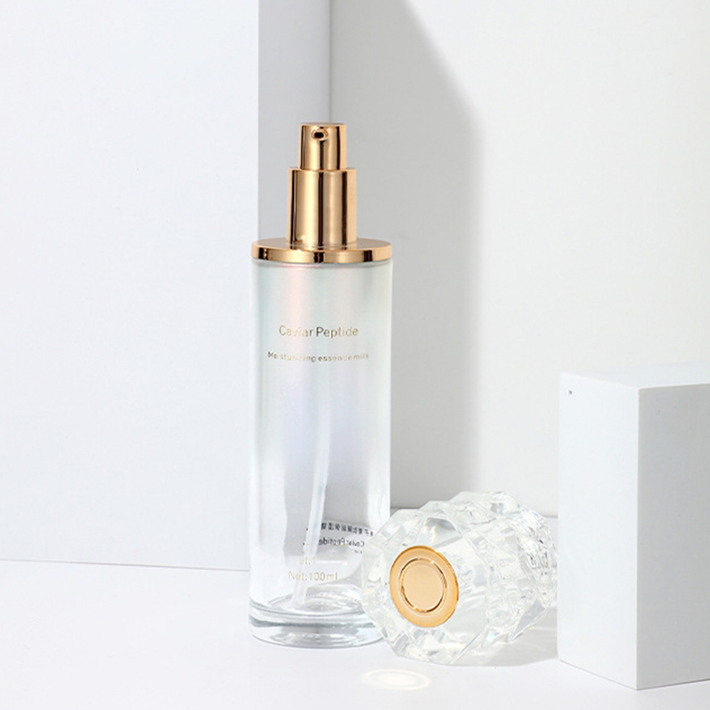 Conjunto de embalagem cosmética gradiente colorido impresso frasco de creme facial vazio para cuidados com a pele frasco de loção de vidro com bomba Conjunto de embalagem cosmética gradiente colorido impresso frasco de creme facial vazio para cuidados com a pele frasco de loção de vidro com bomba