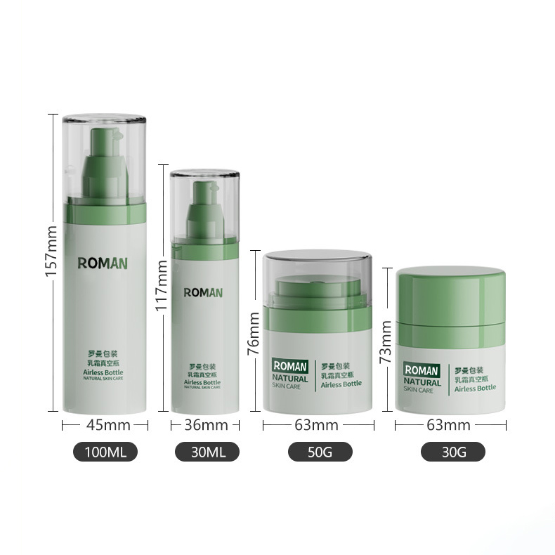 Embalagem de cosméticos de plástico Frasco de creme facial 30ml 50ml 80ml Conjunto de frasco de bomba sem ar verde com galvanoplastia para frasco de soro anti-idade Embalagem de cosméticos de plástico Frasco de creme facial 30ml 50ml 80ml Conjunto de frasco de bomba sem ar verde com galvanoplastia para frasco de soro anti-idade