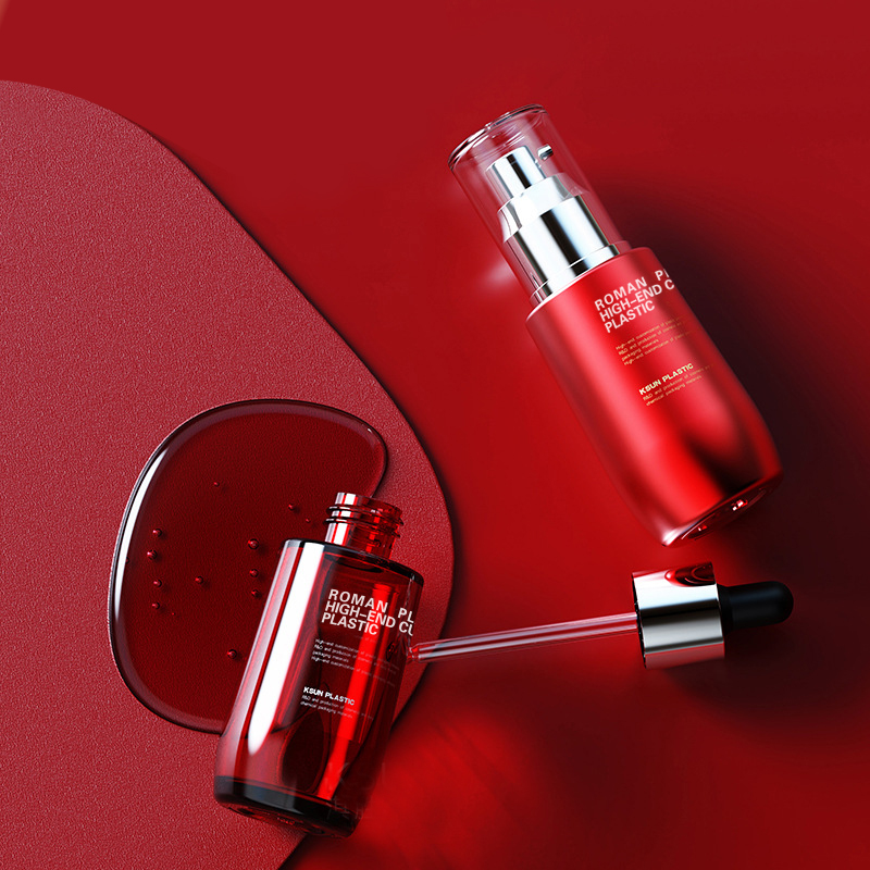 Garrafa de óleo cosmética recarregável 50ml vinho tinto petg soro de cuidados faciais garrafa conta-gotas com conta-gotas para conjunto de garrafa de creme Garrafa de óleo cosmética recarregável 50ml vinho tinto petg soro de cuidados faciais garrafa conta-gotas com conta-gotas para conjunto de garrafa de creme