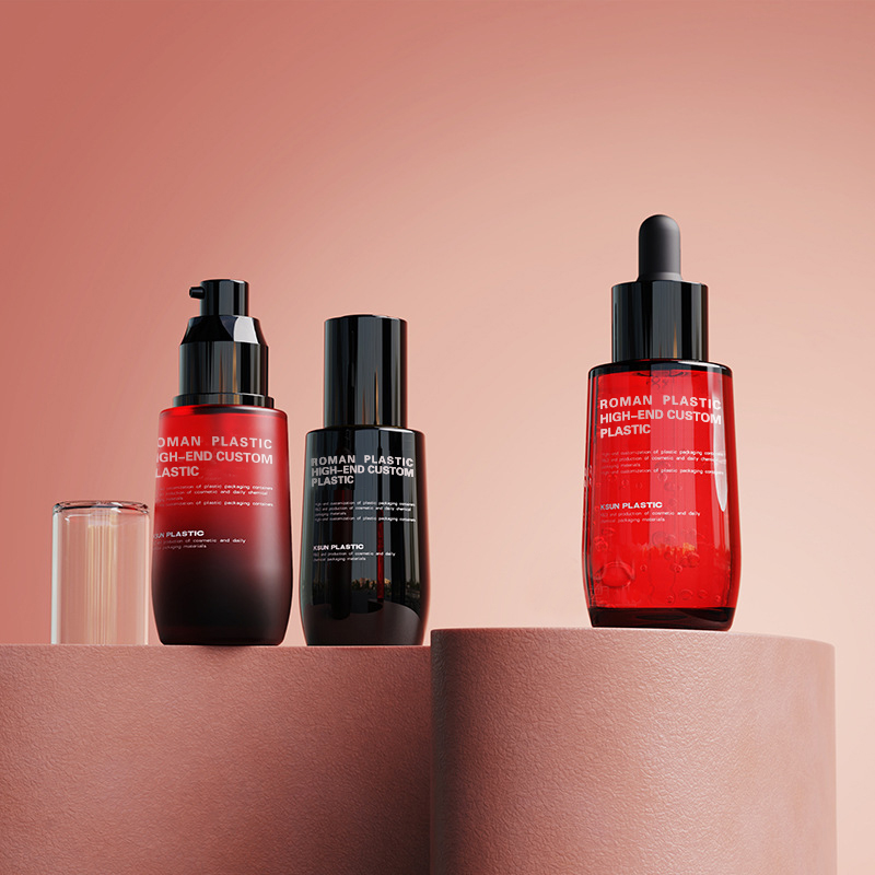 Garrafa de óleo cosmética recarregável 50ml vinho tinto petg soro de cuidados faciais garrafa conta-gotas com conta-gotas para conjunto de garrafa de creme Garrafa de óleo cosmética recarregável 50ml vinho tinto petg soro de cuidados faciais garrafa conta-gotas com conta-gotas para conjunto de garrafa de creme