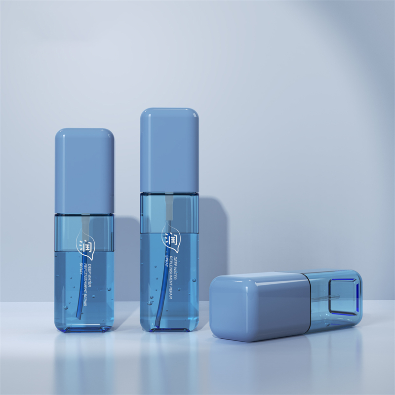 80ml 100ml 120ml de parede espessa PET plástico azul cosmético spray garrafa hidratante calmante