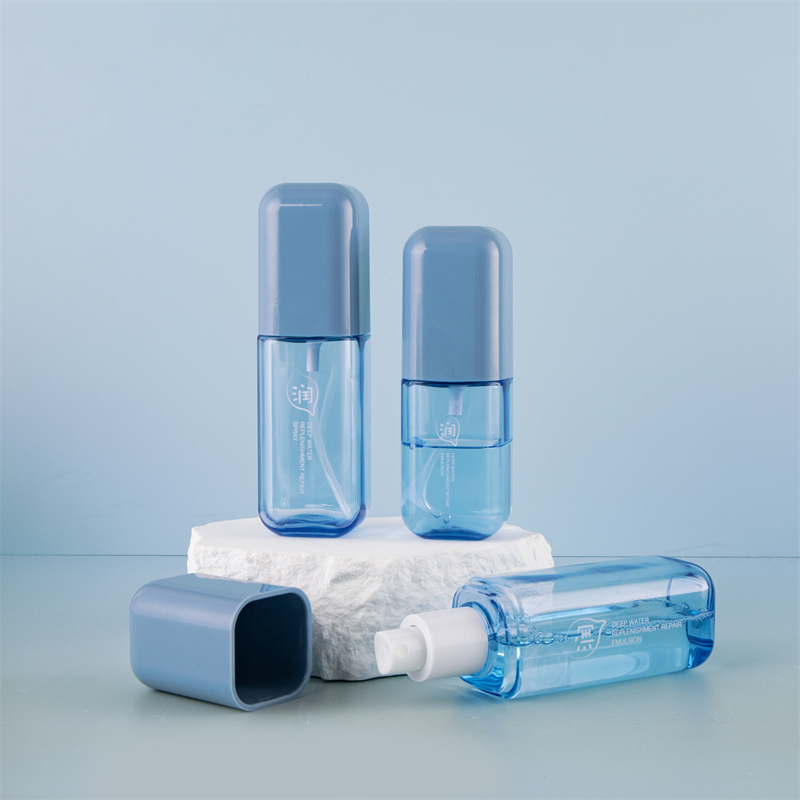 80ml 100ml 120ml de parede espessa PET plástico azul cosmético spray garrafa hidratante calmante