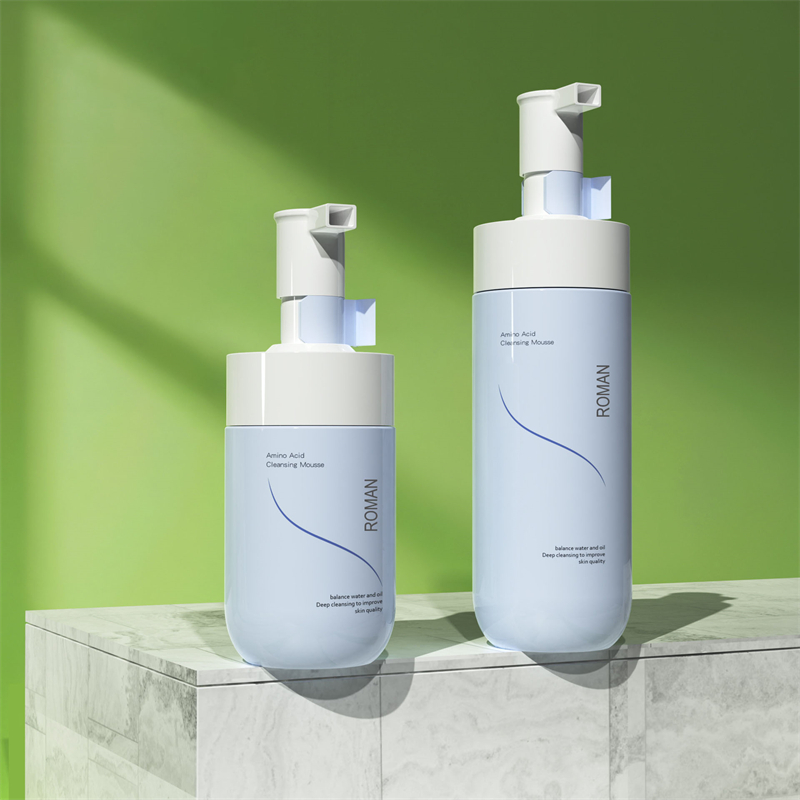 Espuma de clareamento facial de marca própria, mousse de limpeza suave, limpador de bolhas, bomba de espuma azul para animais de estimação, garrafa 150ml 200ml 300ml