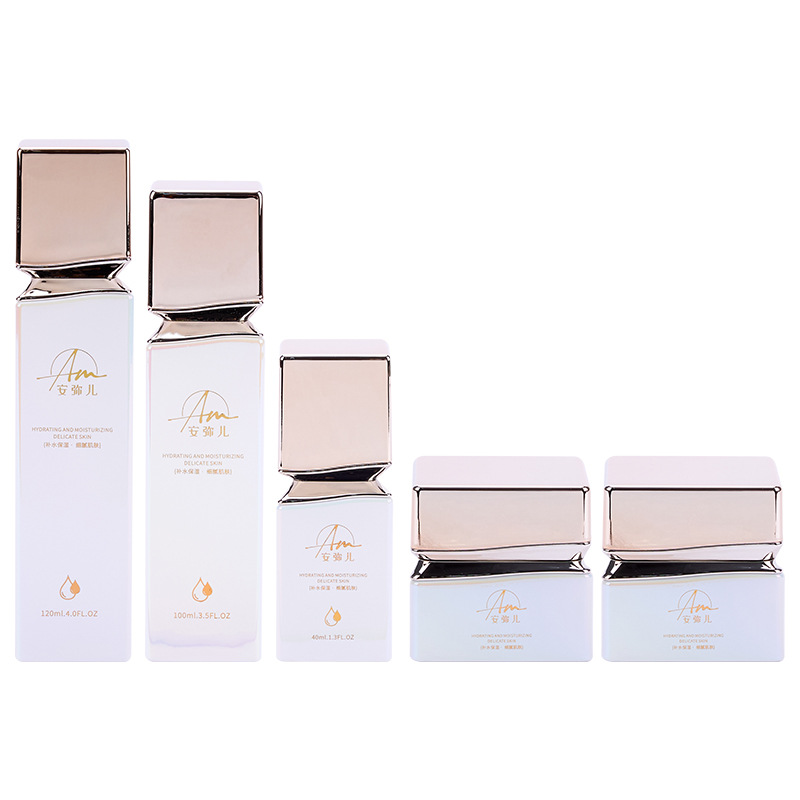 Frasco de creme de vidro quadrado com efeito iridescente para creme facial e creme para os olhos Frasco de creme de vidro quadrado com efeito iridescente para creme facial e creme para os olhos