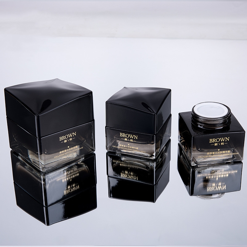 Frasco de creme de vidro quadrado original com design aumentado da tampa para empacotamento cosmético Frasco de creme de vidro quadrado original com design aumentado da tampa para empacotamento cosmético