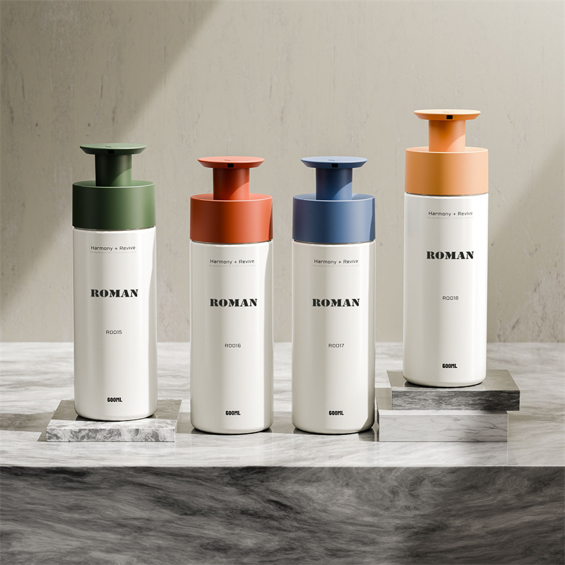 Garrafas plásticas redondas da bomba do animal de estimação de 200ml 300ml 400ml 600ml para o champô da loção da lavagem do corpo líquido mão sabão chuveiro gel embalagem