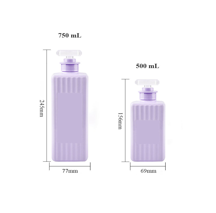 Garrafa plástica quadrada da bomba da loção do animal de estimação de 500ml 750ml com superfície da forma da listra para o champô e o condicionador do óleo do cabelo recipiente cosmético Garrafa plástica quadrada da bomba da loção do animal de estimação de 500ml 750ml com superfície da forma da listra para o champô e o condicionador do óleo do cabelo recipiente cosmético