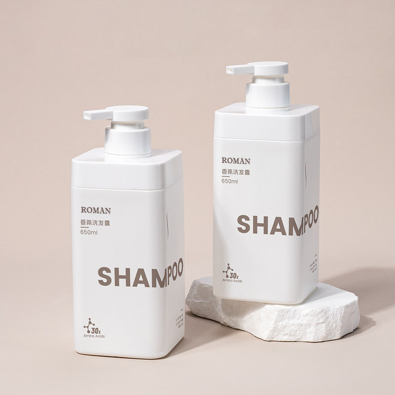 Novo design logotipo privado branco fosco 650ml quadrado vazio plástico HDPE garrafa líquida de detergente para roupas 1L para shampoo gel de banho