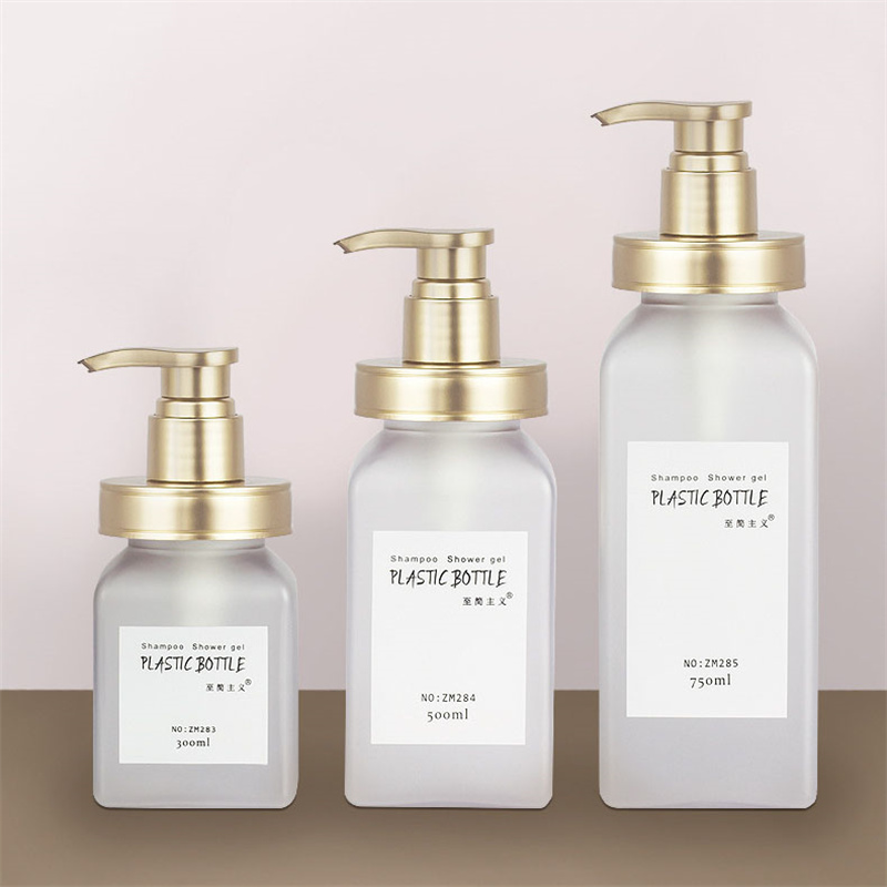 300ml 500ml 700ml Embalagem cosmética de luxo Fosco superfície macia Touch Squeeze Body Lotion Wash Hotel Shampoo Garrafas com bomba rosa dourada 300ml 500ml 700ml Embalagem cosmética de luxo Fosco superfície macia Touch Squeeze Body Lotion Wash Hotel Shampoo Garrafas com bomba rosa dourada