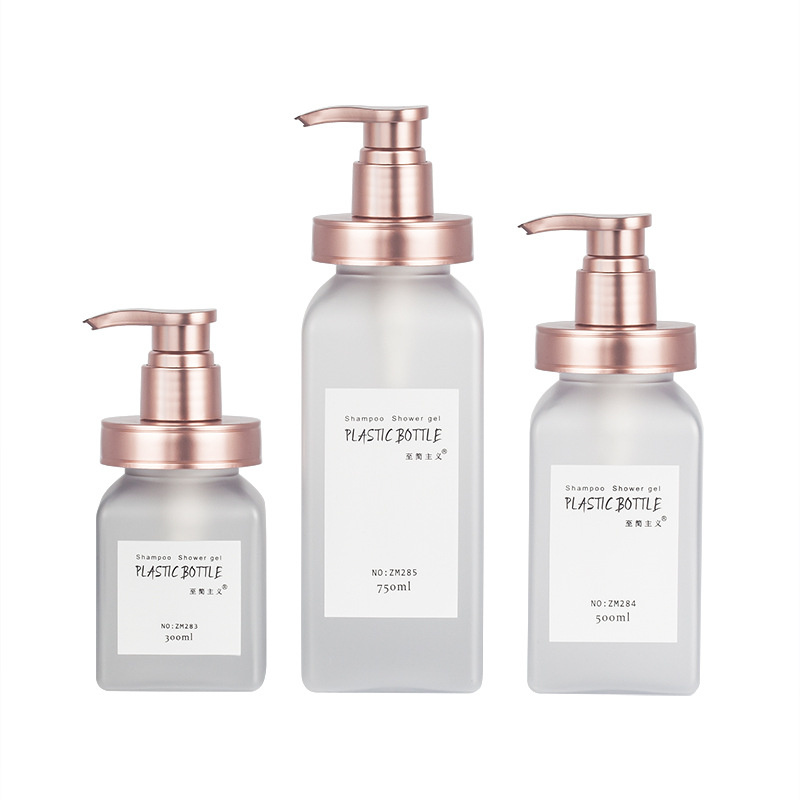 300ml 500ml 700ml Embalagem cosmética de luxo Fosco superfície macia Touch Squeeze Body Lotion Wash Hotel Shampoo Garrafas com bomba rosa dourada 300ml 500ml 700ml Embalagem cosmética de luxo Fosco superfície macia Touch Squeeze Body Lotion Wash Hotel Shampoo Garrafas com bomba rosa dourada
