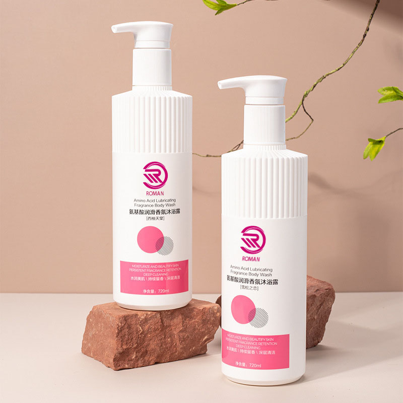 Frasco de plástico HDPE listrado branco quente com bico ondulado 500ml 700ml Shampoo Loção gel de banho com tampa de bomba Vietnã