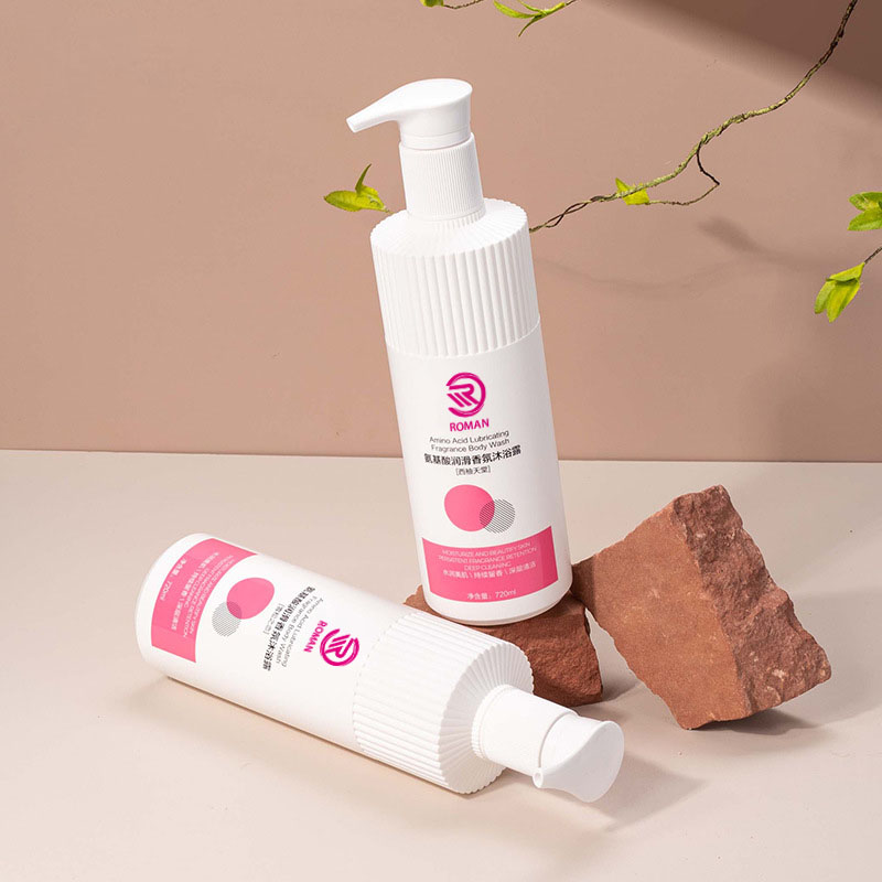 Frasco de plástico HDPE listrado branco quente com bico ondulado 500ml 700ml Shampoo Loção gel de banho com tampa de bomba Vietnã Frasco de plástico HDPE listrado branco quente com bico ondulado 500ml 700ml Shampoo Loção gel de banho com tampa de bomba Vietnã