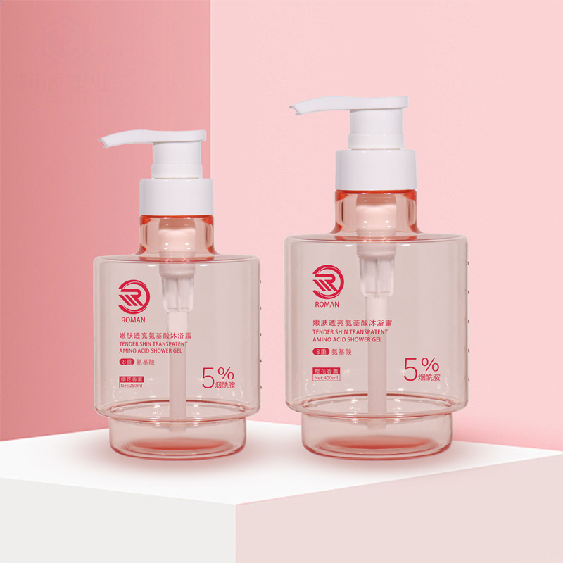 Chegada nova Premium Rosa 250ml 300ml 400ml Fosco Transparente Vazio Redondo Luxo Skincare Óleo Corporal Soro Facial Bomba e Frasco de Loção Com Embalagem