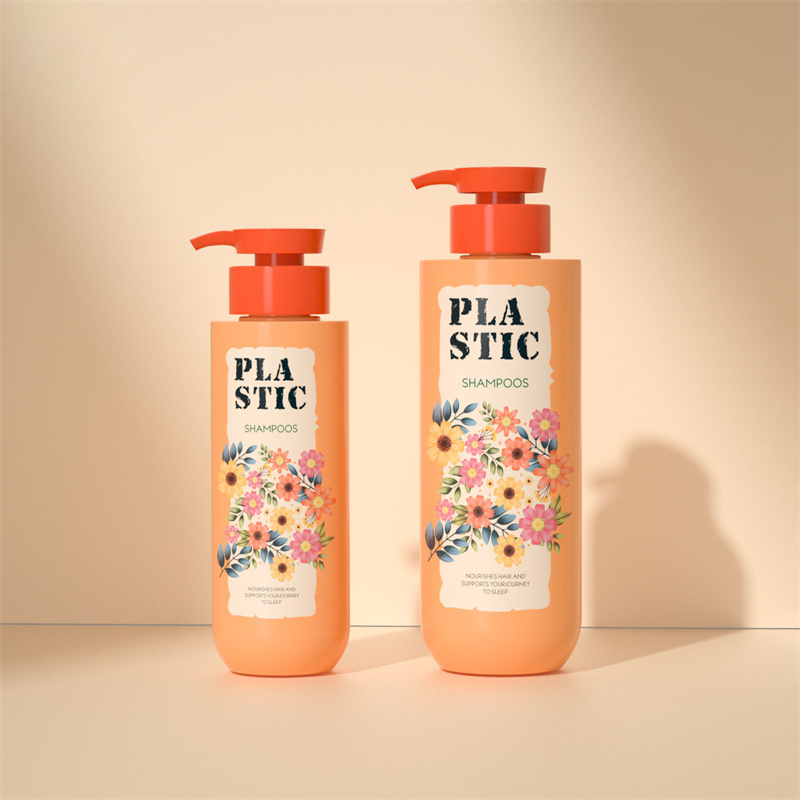 Shampoo e condicionador de cabelo garrafas de plástico bomba vermelha laranja fosco cor pet 300ml 500ml garrafas de shampoo premium com bomba