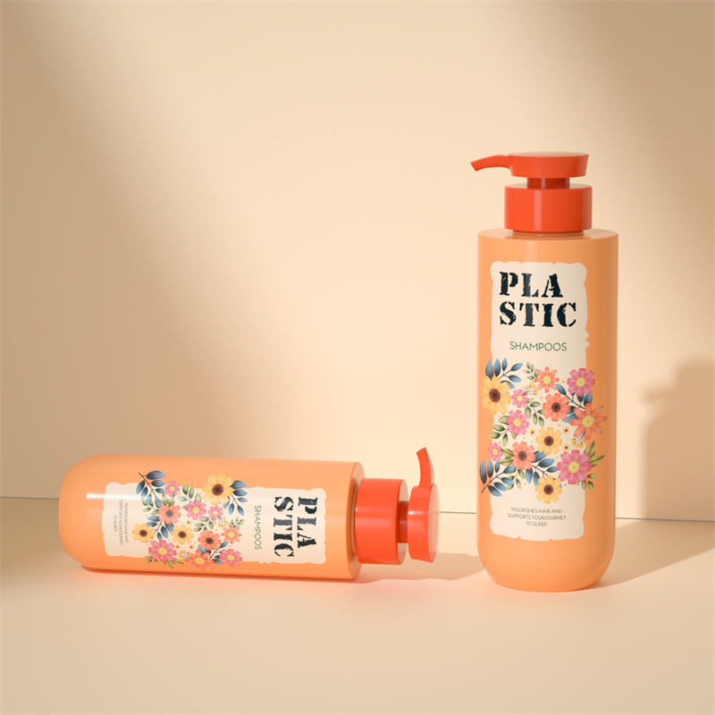 Shampoo e condicionador de cabelo garrafas de plástico bomba vermelha laranja fosco cor pet 300ml 500ml garrafas de shampoo premium com bomba Shampoo e condicionador de cabelo garrafas de plástico bomba vermelha laranja fosco cor pet 300ml 500ml garrafas de shampoo premium com bomba